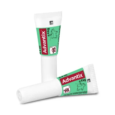 Advantix Spot-On voor honden tot 4kg, 0,4ml, werkzame stof imidacloprid 100mg/ml. Bescherming tegen parasieten.