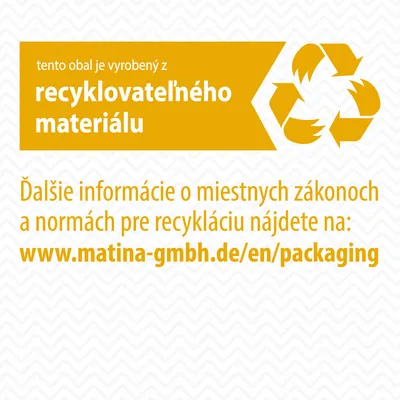 Tento obal je vyrobený z recyklovateľného materiálu. Ďalšie informácie o recyklácii na www.matina-gmbh.de/en/packaging