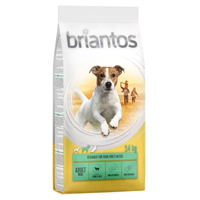 Briantos Adult Mini cibo per cani, 14 kg, agnello e riso, crocchette piccole, alta tollerabilità.