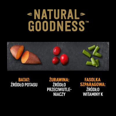 Natural Goodness. Batat: źródło potasu. Żurawina: źródło przeciwutleniaczy. Fasolka szparagowa: źródło witaminy K.