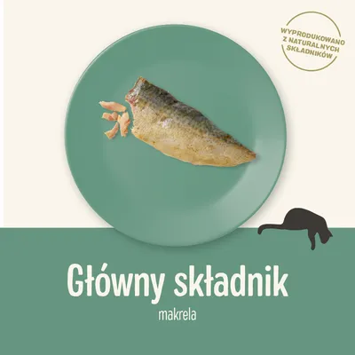 Główny składnik: makrela. Wyprodukowano z naturalnych składników.