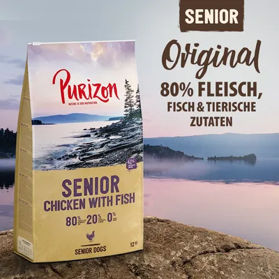 Purizon Senior Chicken with Fish, 80% Fleisch, Fisch und tierische Zutaten, für Senior Dogs, 12 kg Packung.