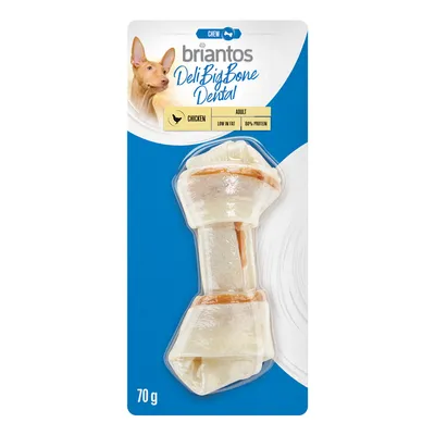 Briantos Deli Big Bone Dental, 70g, für Erwachsene Hunde, mit Huhn, fettarm, 80% Protein.