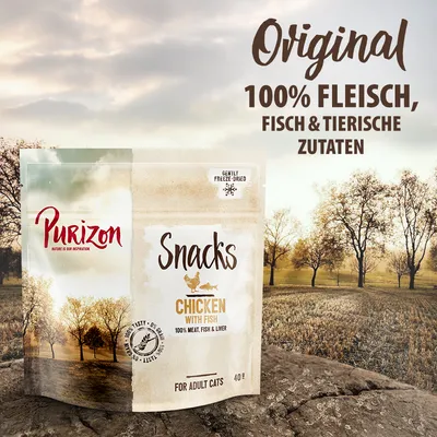Und für zwischendurch: Purizon Snack Huhn & Fisch