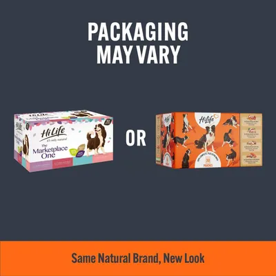 Image shows two different HiLife product boxes with text stating 'Packaging may vary' and 'Same natural brand, new look', indicating possible changes in packaging appearance.