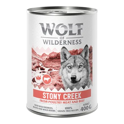 Wolf of Wilderness Stony Creek, verse gevogelte en rundvlees, met bosbessen, wortels en kruiden, 100% graanvrij recept, Adult, 400g.