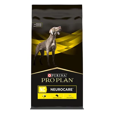 Упаковка корма для собак Purina Pro Plan NC NeuroCare, изображение собаки, надписи: MCT, Cognitive Function, Brain Function