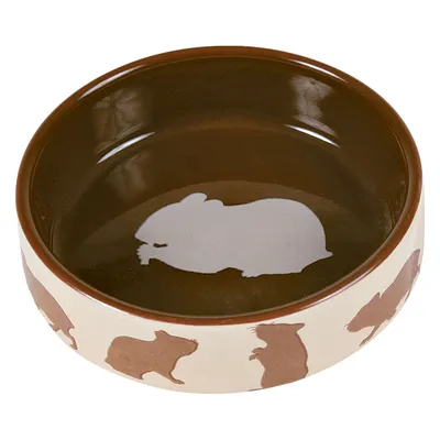 Keramiknapf mit braunem Rand und weissen sowie braunen Hamster-Silhouetten, geeignet für Futter oder Wasser.