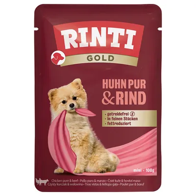 Rinti Gold Huhn pur & Rind, getreidefrei, in feinen Stücken, fettreduziert. Mini, 100g.