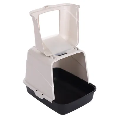 Kunststoffbehälter mit schwarzer Schale und beigem, hochklappbarem Deckel, geöffnet dargestellt