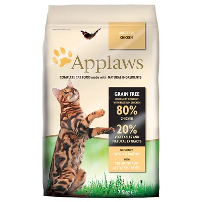 Applaws Adult Cat Chicken, bezzbożowa karma dla kotów, 80% kurczaka, 20% warzyw i ekstraktów roślinnych, 7,5 kg. Naturalne składniki, hipoalergiczna, prebiotyk i probiotyk.