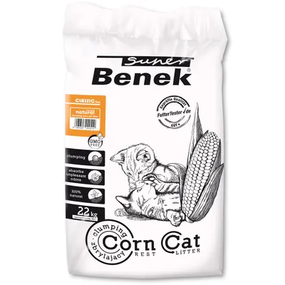 Super Benek Corn Cat lettiera agglomerante, Classic Line, naturale, senza OGM, assorbe odori sgradevoli, 100% naturale, 22kg. Qualità testata: FutterTester.de - Buono.