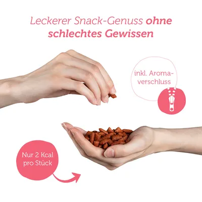 Leckerer Snack-Genuss ohne schlechtes Gewissen, nur 2 Kcal pro Stück, inkl. Aromaverschluss.