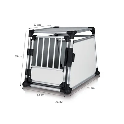 Transport box made of metal and plastic, dimensions: height 65 cm, width 63 cm, depth 90 cm. Roof width 57 cm. Item number: 39342.