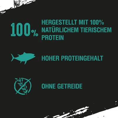 Hergestellt mit 100% natürlichem tierischem Protein, hoher Proteingehalt, ohne Getreide.