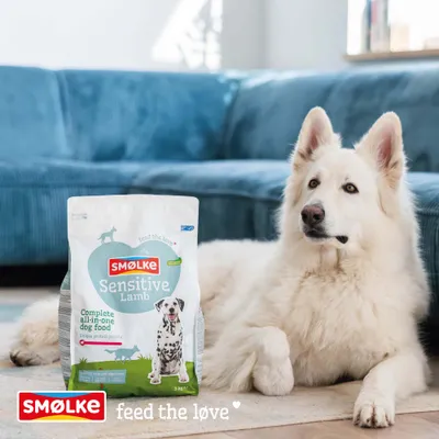 SMØLKE Sensitive Lamb Complete all-in-one dog food, unique protein profile, healthy skin and digestion, 3 kg. Slogan: feed the love. SMØLKE Sensitive Lamb Complete all-in-one dog food, unique protein profile, healthy skin and digestion, 3 kg. Slogan: feed the love.