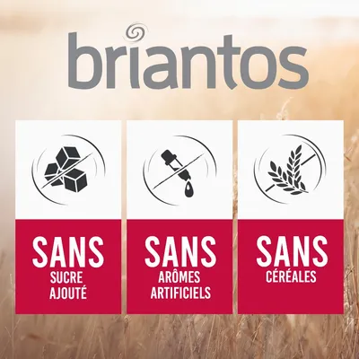 briantos. Sans sucre ajouté, sans arômes artificiels, sans céréales.
