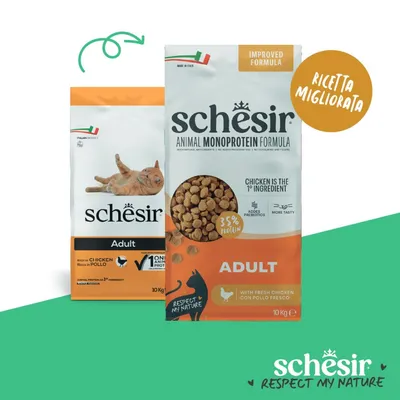 Schesir Animal Monoprotein Formula adult con pollo fresco, 35% di proteine, 10 kg, ricetta migliorata, senza aggiunta di conservanti, Made in Italy. Schesir Animal Monoprotein Formula adult con pollo fresco, 35% di proteine, 10 kg, ricetta migliorata, senza aggiunta di conservanti, Made in Italy.