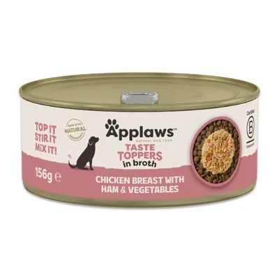 Applaws Taste Toppers Natural in bouillon 12 x 156 g - Kip met ham Applaws Taste Toppers Natural in bouillon 12 x 156 g - Kip met ham