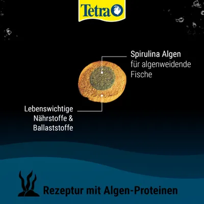 Tetra. Spirulina Algen für algenweidende Fische, lebenswichtige Nährstoffe und Ballaststoffe. Rezeptur mit Algen-Proteinen. Tetra. Spirulina Algen für algenweidende Fische, lebenswichtige Nährstoffe und Ballaststoffe. Rezeptur mit Algen-Proteinen.