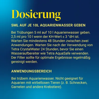 Dosierung: 5 ml auf 10 l Aquarienwasser. Nicht für Aquarien mit wirbellosen Tieren wie Schnecken, Garnelen und andere Krebse geeignet. Filter regelmäßig reinigen. Dosierung: 5 ml auf 10 l Aquarienwasser. Nicht für Aquarien mit wirbellosen Tieren wie Schnecken, Garnelen und andere Krebse geeignet. Filter regelmäßig reinigen.