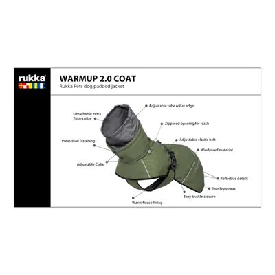 Rukka WARMUP 2.0 COAT mit abnehmbarem Kragen, verstellbarem Gürtel, winddichtem Material, reflektierenden Details, Fleecefutter und Leinenöffnung. Produktmerkmale beschriftet. Rukka WARMUP 2.0 COAT mit abnehmbarem Kragen, verstellbarem Gürtel, winddichtem Material, reflektierenden Details, Fleecefutter und Leinenöffnung. Produktmerkmale beschriftet.