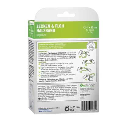 Vetlando Kokolaurin Collier anti-tiques et anti-puces pour chat - 1 collier Vetlando Kokolaurin Collier anti-tiques et anti-puces pour chat - 1 collier