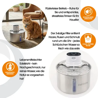 Cat Mate Trinkbrunnen Edelstahl, drahtlos - 2,2 L Cat Mate Trinkbrunnen Edelstahl, drahtlos - 2,2 L