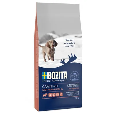 Bozita Grain Free Mother & Puppy XL, 12kg, cu carne de elan, 64% proteină animală, fără OMG.