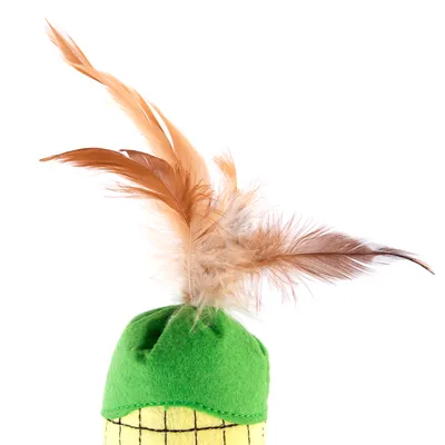 Giocattolo in feltro verde con tessuto giallo e piume marroni, adatto per il gioco interattivo.