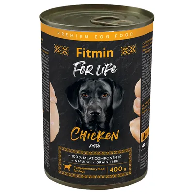 Fitmin For Life Chicken Paté, 100% mięsa, naturalny, bez zbóż, karma uzupełniająca dla psów, puszka 400g.