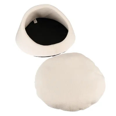 Beiges Haustierbett mit abnehmbarem Kissen, Innenraum schwarz. Rundes Design für Komfort und Gemütlichkeit.