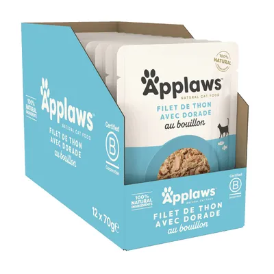 Applaws Cat Natural en bouillon 12 x 70 g - filet de thon, dorade Applaws Cat Natural en bouillon 12 x 70 g - filet de thon, dorade
