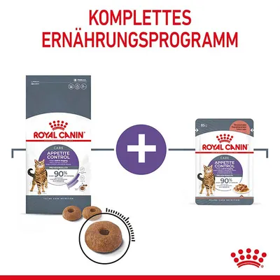 Royal Canin Care Appetite Control. Komplettes Ernährungsprogramm für Katzen mit Trocken- und Nassfutter. Bewährte Ergebnisse: Über 90% der Besitzer berichten von Zufriedenheit.