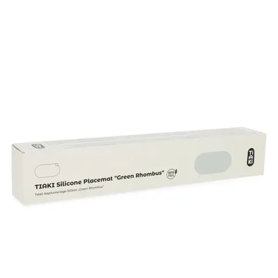 TIAKI Napfunterlage Silikon 'Green Rhombus', BPA-frei, Verpackung mit Produktabbildung und Musteransicht.