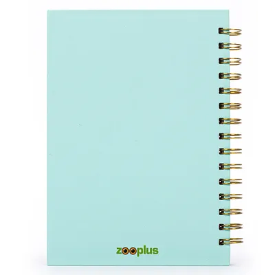 Zooplus σημειωματάριο με ανοιχτό μπλε εξώφυλλο και χρυσή σπιράλ.