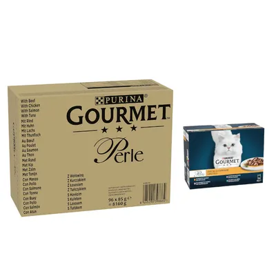 96 x 85 г Мегаупаковка Gourmet Perle + влажный корм, 24 x 85 г в подарок!