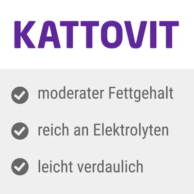 Kattovit. Moderater Fettgehalt, reich an Elektrolyten, leicht verdaulich.