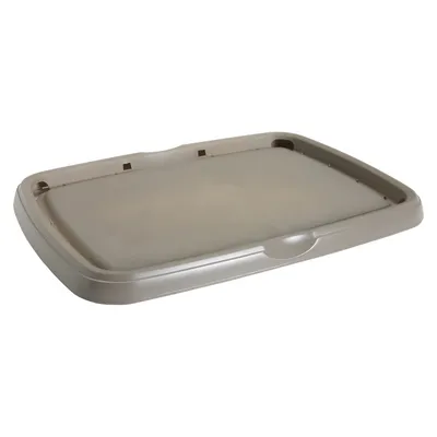Vassoio in plastica beige con bordo rialzato, forma rettangolare.