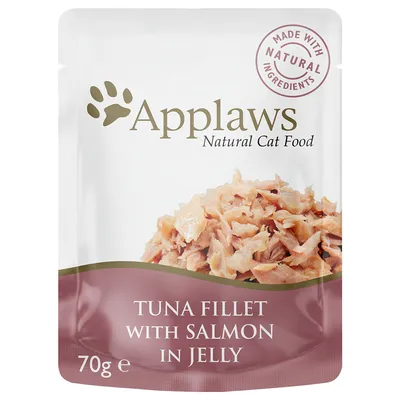 Applaws Natural Cat Food, Tuna Fillet with Salmon in Jelly, 70 g. Teksti: Made with natural ingredients.