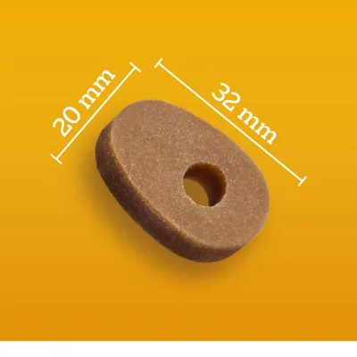 Ovalen priboljšek z luknjo, prikazane mere: 20 mm x 32 mm.
