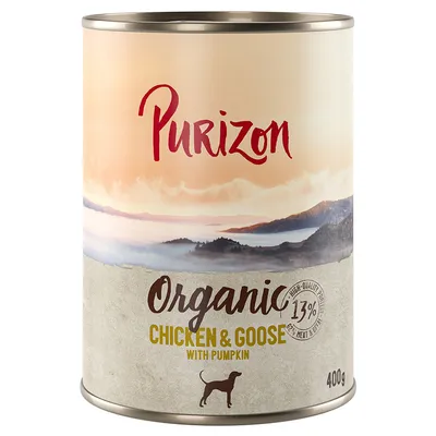 Purizon Organic Chicken & Goose met pompoen, 13% eiwit, 400 g blik, hondensymbool op de verpakking Purizon Organic Chicken & Goose met pompoen, 13% eiwit, 400 g blik, hondensymbool op de verpakking