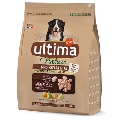 Ultima Nature No Grain Medium-Maxi Adult, sa svježom puretinom iz Francuske, krumpirom, povrćem i jabukom. Bez žitarica, umjetnih boja i konzervansa. 2,7 kg.
