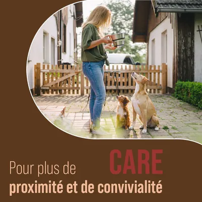 Pour plus de CARE, proximité et de convivialité. Texte en français avec le mot CARE en majuscules, visible sur l’image.