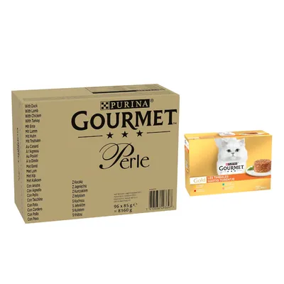 96 x 85 г Мегаупаковка Gourmet Perle + влажный корм, 24 x 85 г в подарок!