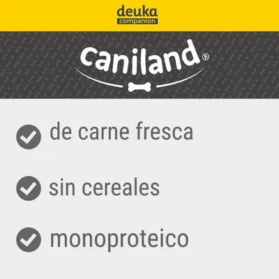 Texto visible: deuka companion, caniland. De carne fresca, sin cereales, monoproteico.
