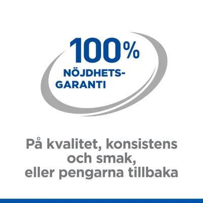 100 % nöjdhetsgaranti. På kvalitet, konsistens och smak, eller pengarna tillbaka.