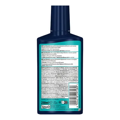 Tetra PlantaPro, liquido per prevenire la carenza di vitamina e oligoelementi, contenuto: 250 ml per 2.000 l di acqua dell'acquario, istruzioni per l'uso e ingredienti sul retro. Tetra PlantaPro, liquido per prevenire la carenza di vitamina e oligoelementi, contenuto: 250 ml per 2.000 l di acqua dell'acquario, istruzioni per l'uso e ingredienti sul retro.
