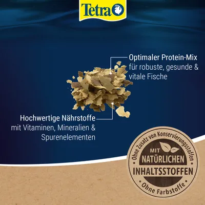 Tetra Fischfutter mit hochwertigem Protein-Mix für robuste, gesunde Fische. Enthält Vitamine, Mineralien und Spurenelemente. Ohne Konservierungsstoffe oder Farbstoffe.