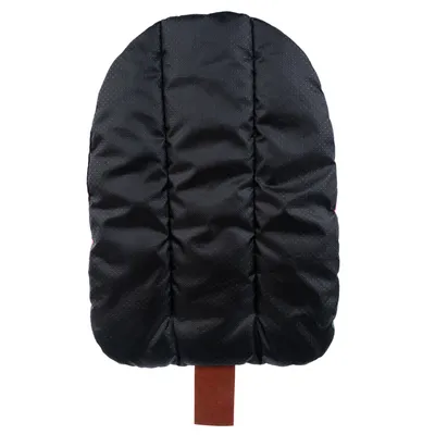 Black padded glove with brown tab, suitable for pet care or cleaning.